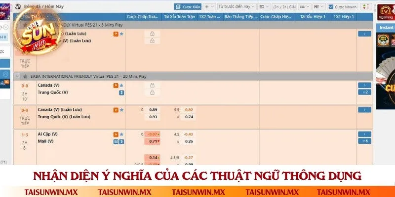 Lưu ý về thuật ngữ hay sử dụng trong các ván cược thể thao